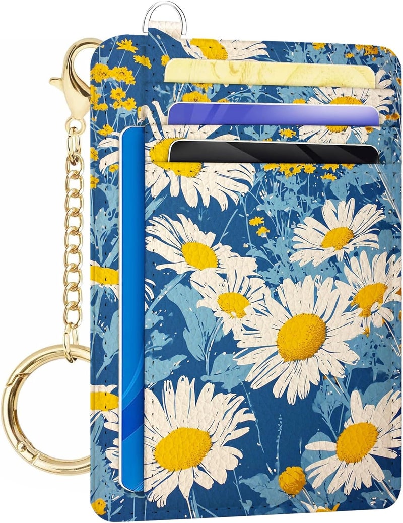 METALPHA Credit Card Holder Slim Wallet, Small Wallets Woman RFID Wallet Women, Front Pocket Cute Funny Mini Thin ID Card holders (blue daisy) - Image 1